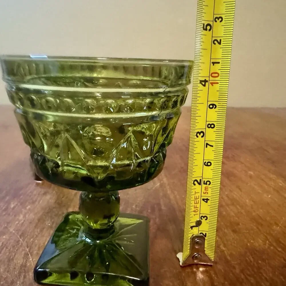 Vintage Indiana Glass Colony Avocado Green Pressed Glass Sherbet Goblets 2 MCM